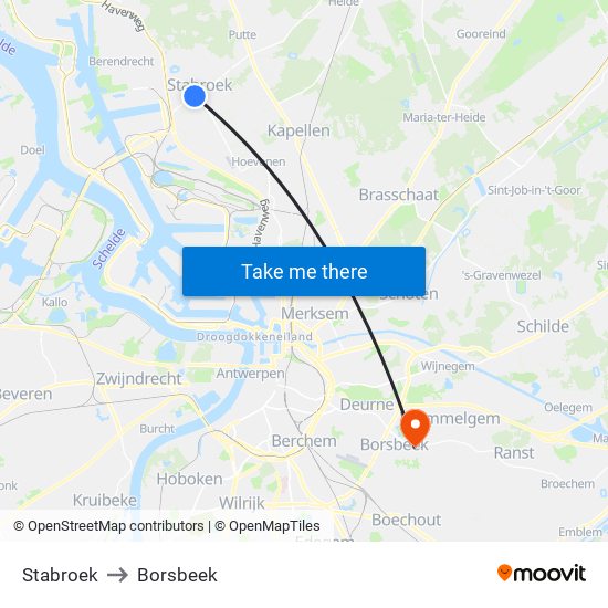 Stabroek to Borsbeek map