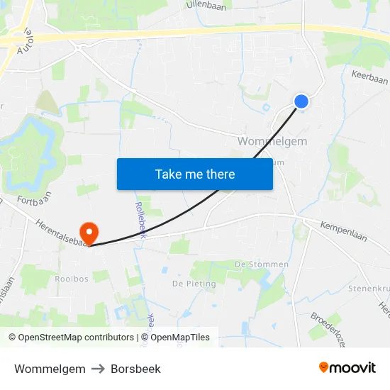 Wommelgem to Borsbeek map