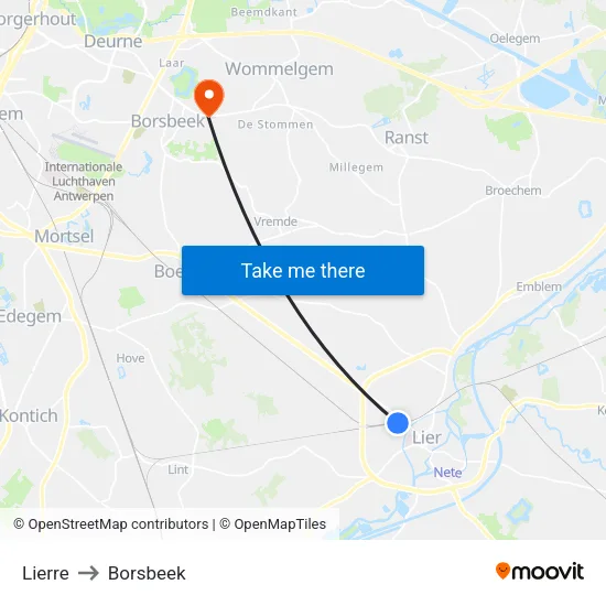 Lierre to Borsbeek map