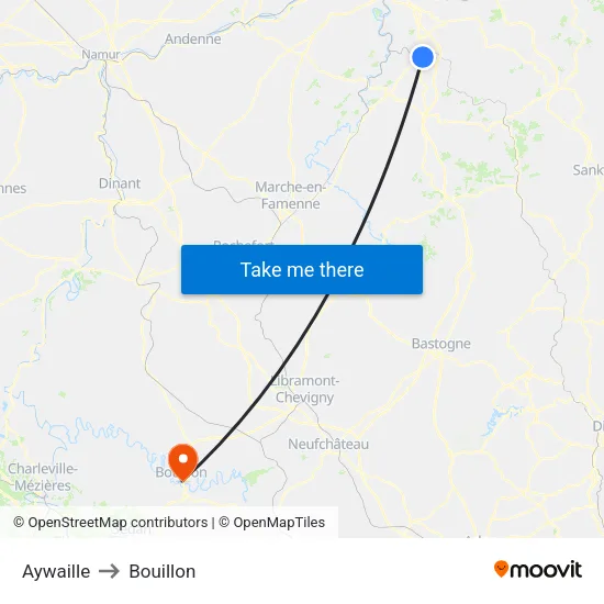 Aywaille to Bouillon map