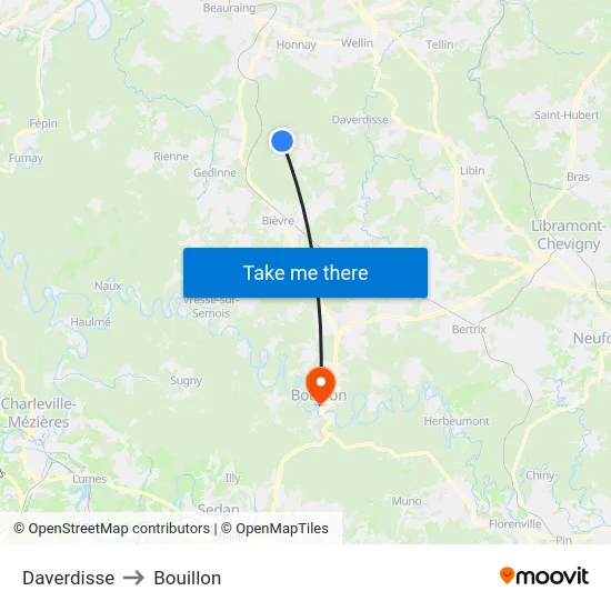 Daverdisse to Bouillon map