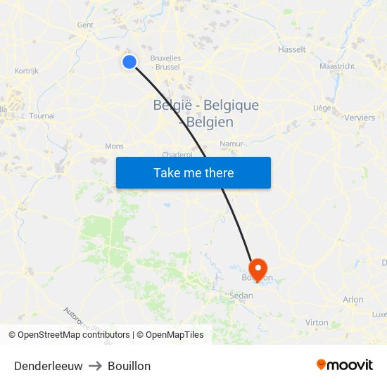 Denderleeuw to Bouillon map