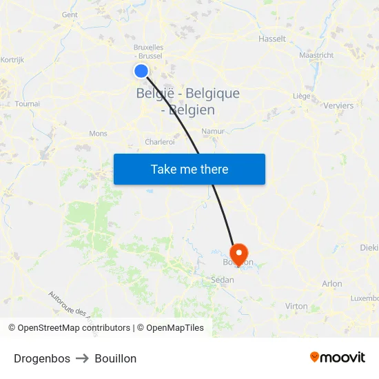 Drogenbos to Bouillon map