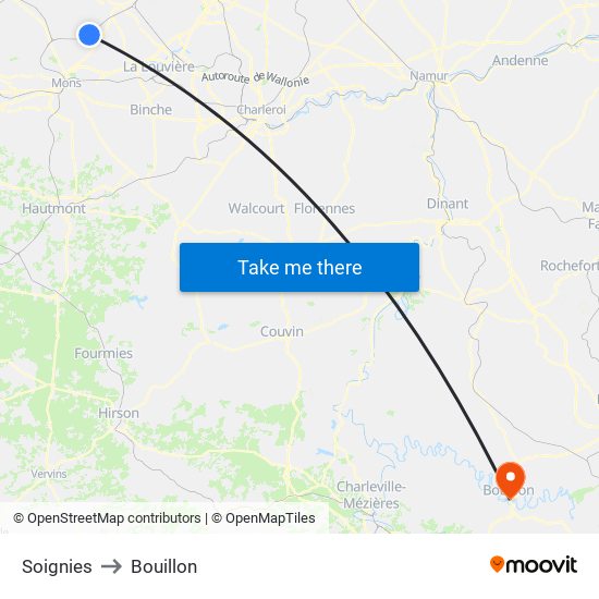 Soignies to Bouillon map