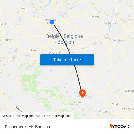 Schaerbeek to Bouillon map