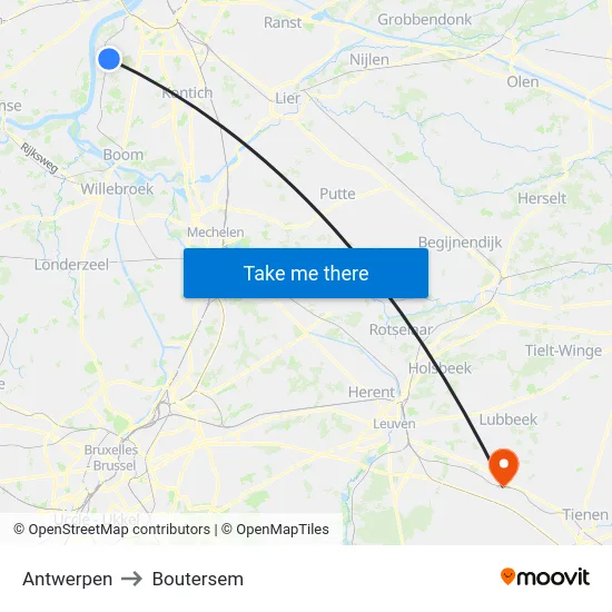 Antwerpen to Boutersem map