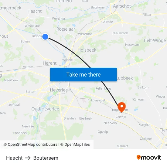 Haacht to Boutersem map