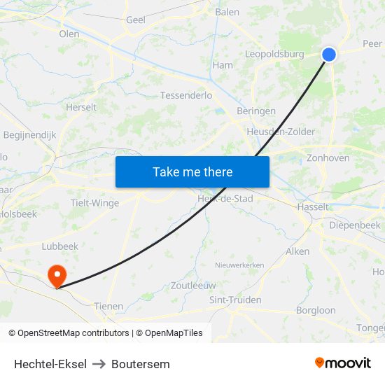 Hechtel-Eksel to Boutersem map