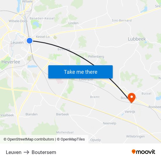 Leuven to Boutersem map