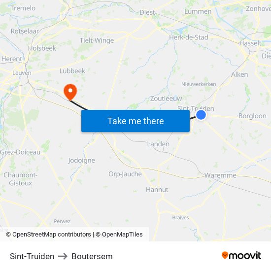Sint-Truiden to Boutersem map