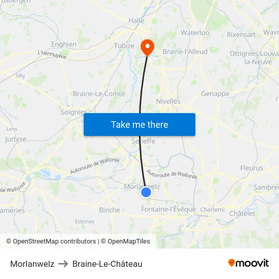 Morlanwelz to Braine-Le-Château map