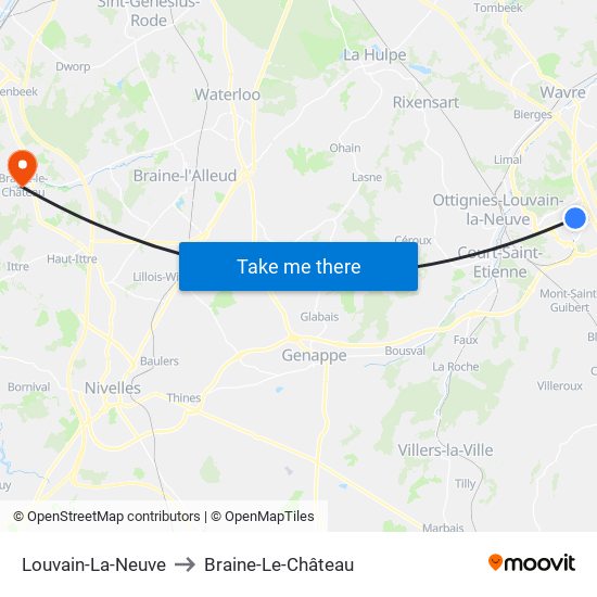 Louvain-La-Neuve to Braine-Le-Château map