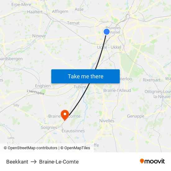 Beekkant to Braine-Le-Comte map