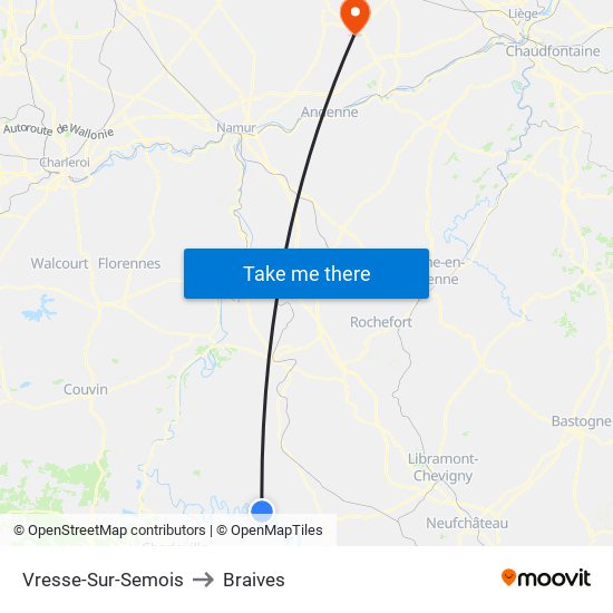 Vresse-Sur-Semois to Braives map