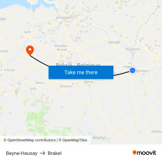 Beyne-Heusay to Brakel map