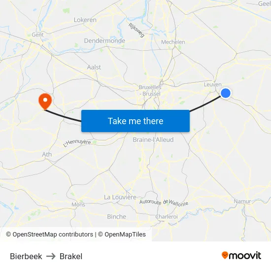 Bierbeek to Brakel map