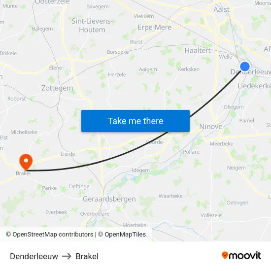 Denderleeuw to Brakel map