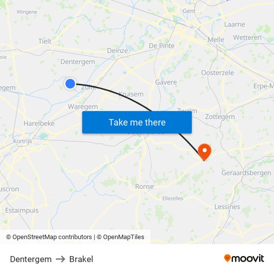 Dentergem to Brakel map
