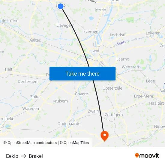 Eeklo to Brakel map