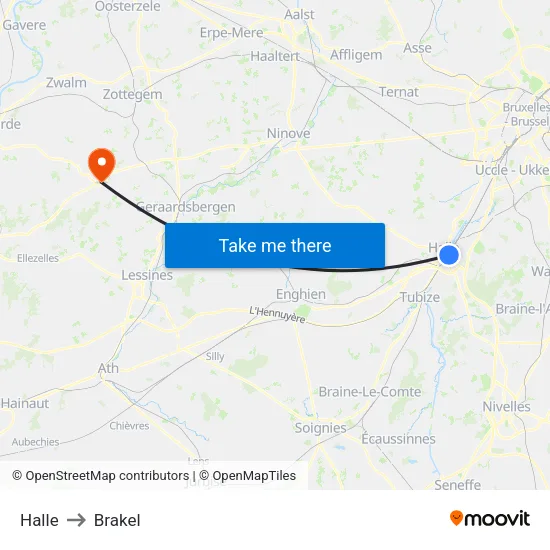 Halle to Brakel map