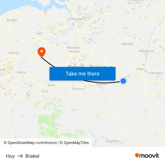 Huy to Brakel map