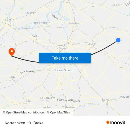 Kortenaken to Brakel map