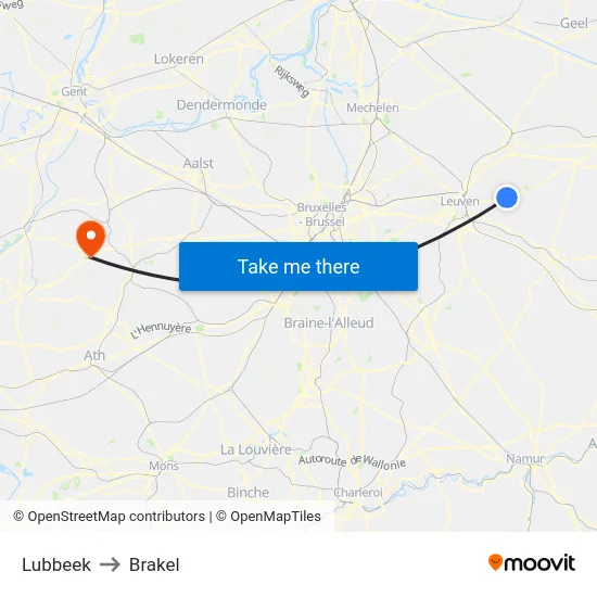 Lubbeek to Brakel map