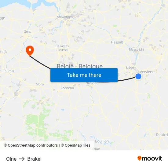 Olne to Brakel map