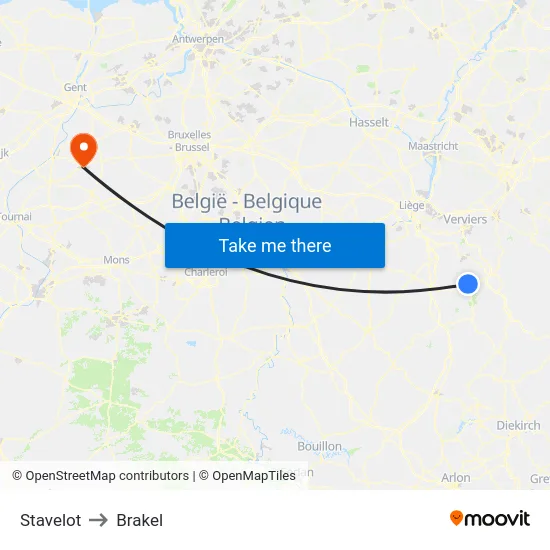 Stavelot to Brakel map