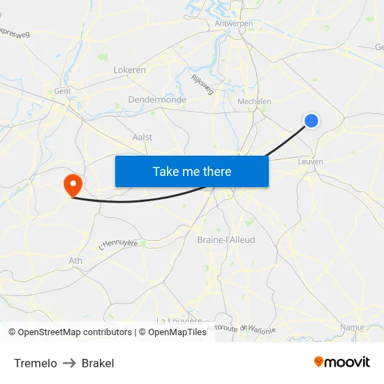 Tremelo to Brakel map