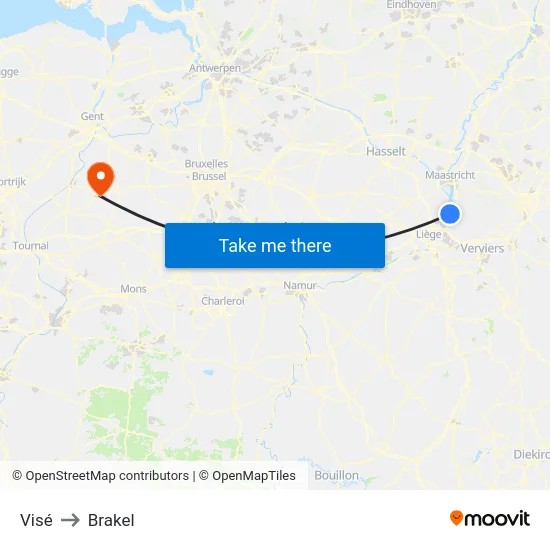 Visé to Brakel map
