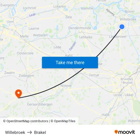 Willebroek to Brakel map