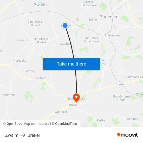 Zwalm to Brakel map