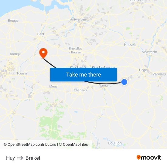 Huy to Brakel map