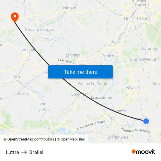 Luttre to Brakel map