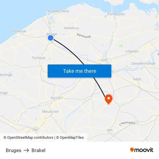 Bruges to Brakel map