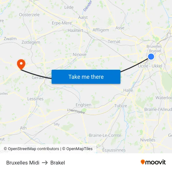 Bruxelles Midi to Brakel map