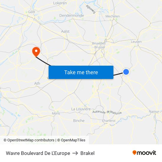 Wavre Boulevard De L'Europe to Brakel map