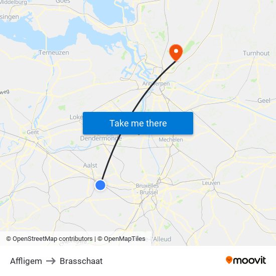 Affligem to Brasschaat map