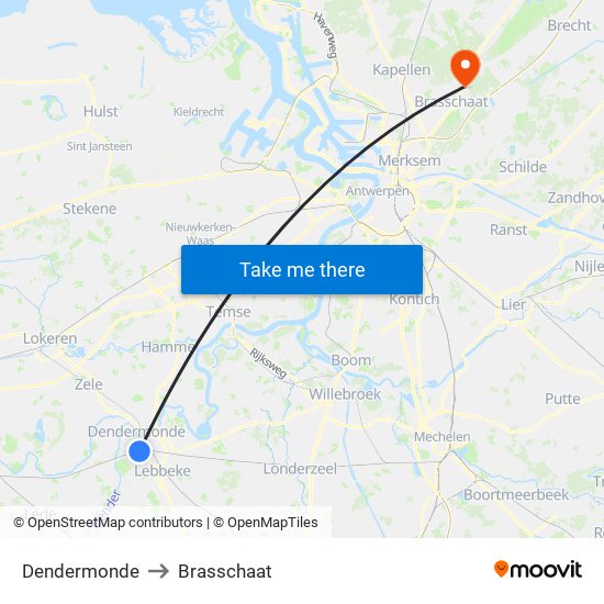 Dendermonde to Brasschaat map