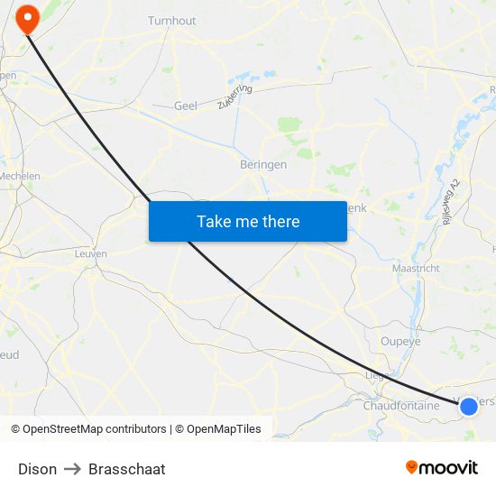 Dison to Brasschaat map