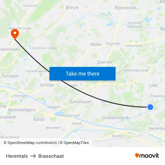 Herentals to Brasschaat map