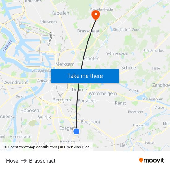 Hove to Brasschaat map