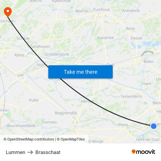 Lummen to Brasschaat map