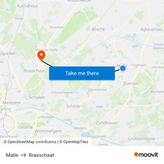 Malle to Brasschaat map