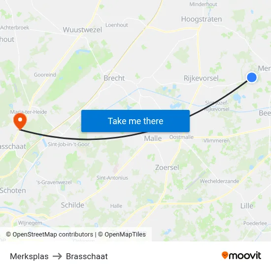 Merksplas to Brasschaat map