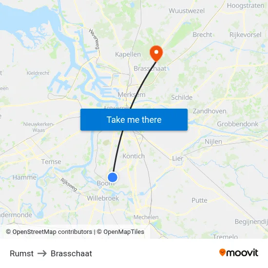 Rumst to Brasschaat map
