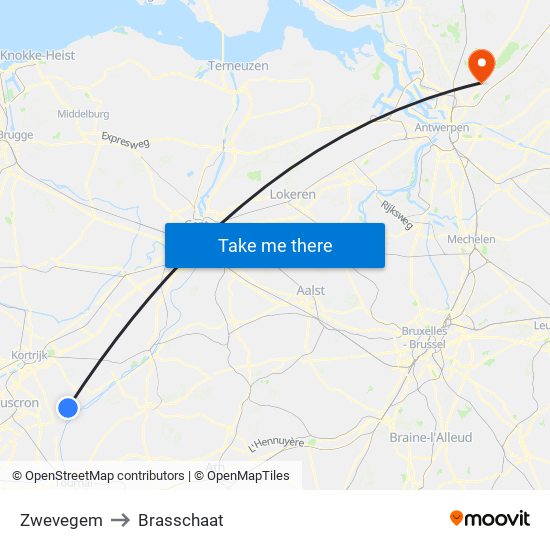 Zwevegem to Brasschaat map