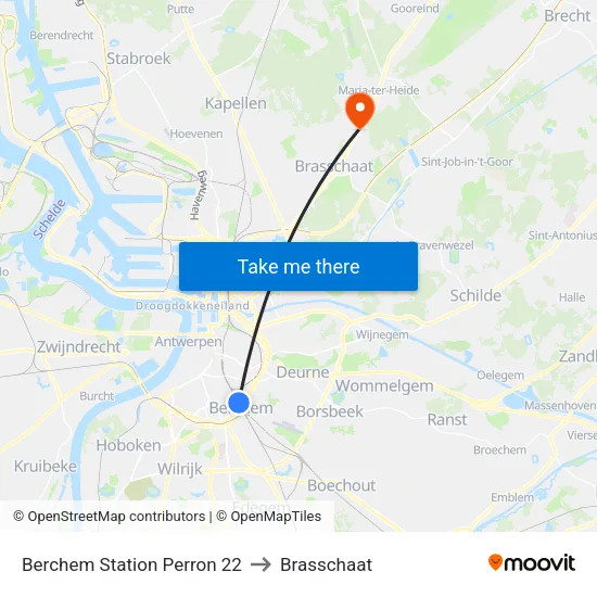 Berchem Station Perron 22 to Brasschaat map