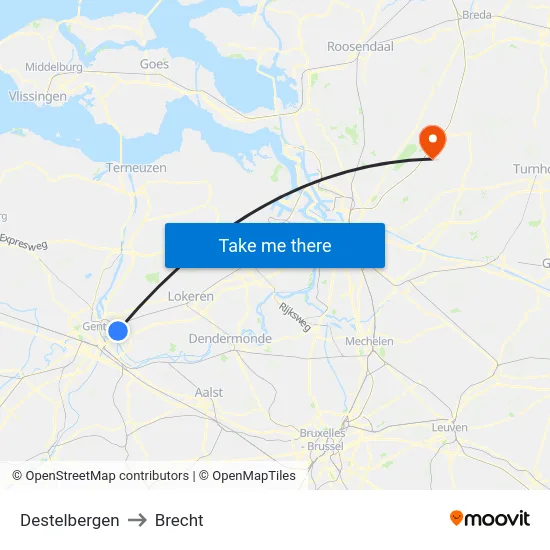 Destelbergen to Brecht map
